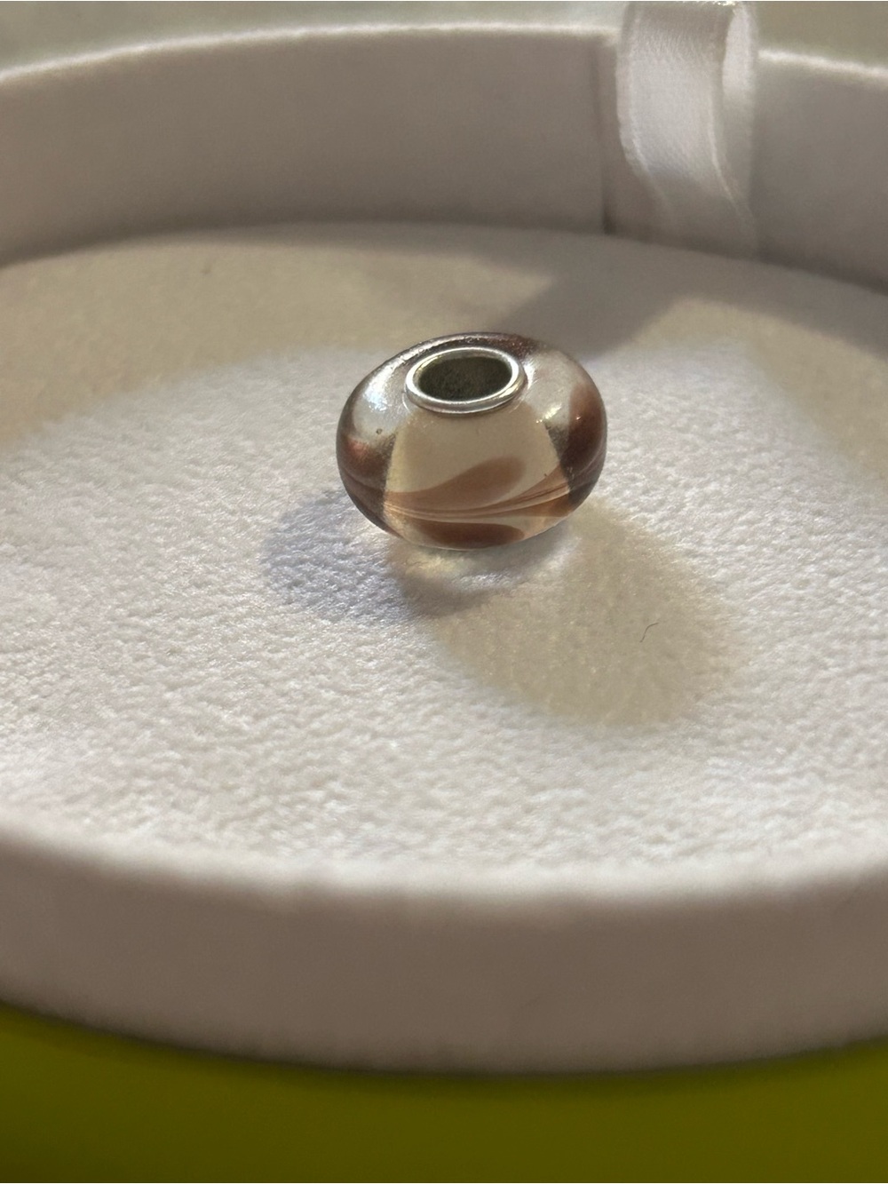 Chamilia Brown and Cream Swirl Glass Charm Bead on 825 sterling silver base